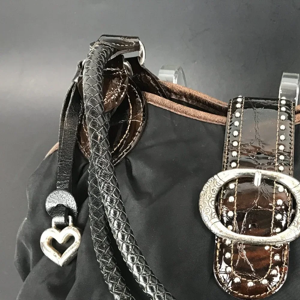 Brighton Black/brown Leather and Nylon Satchel Handbag